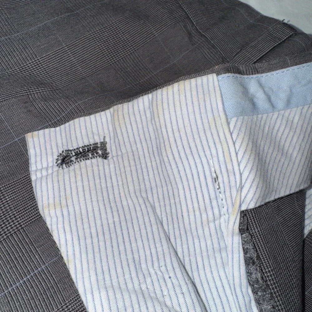 Banana Republic Dress Pants Mens 36x32 Gray Plaid Pinstripe Cotton Office Casual